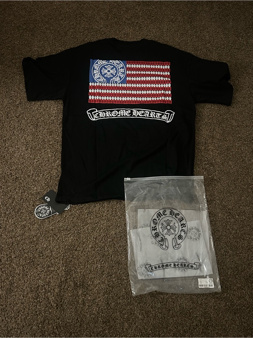 American flag chrome heart tee Size M